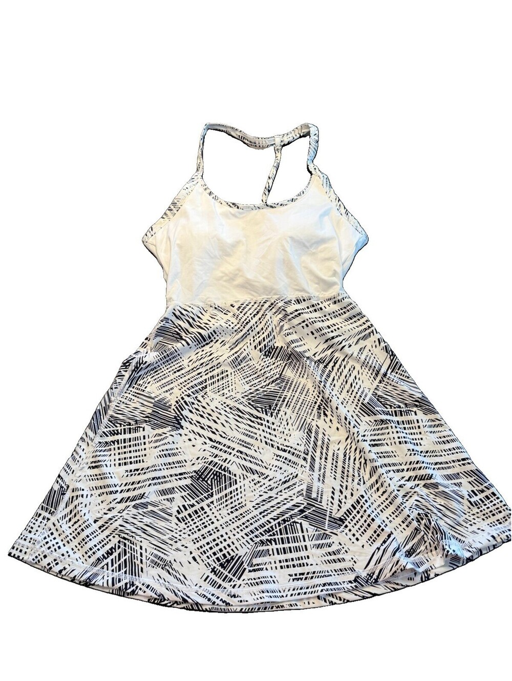 Women's Sleeveless A-Line Dress with Abstract Black and White Pattern